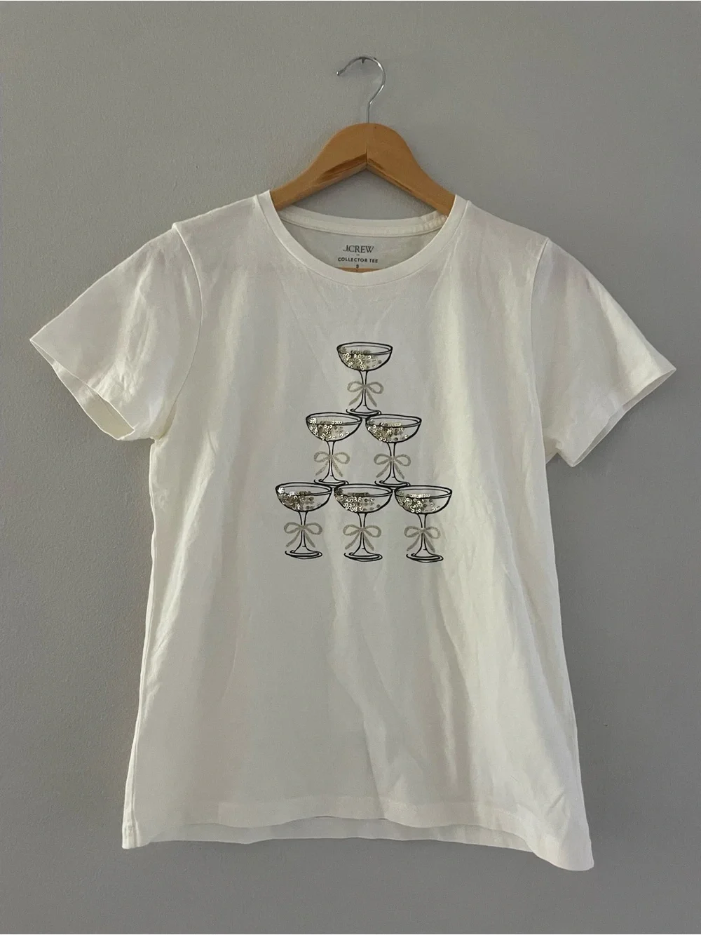 J. Crew White & Cream Short Sleeve Tee Bundle with Gold Champagne Graphics